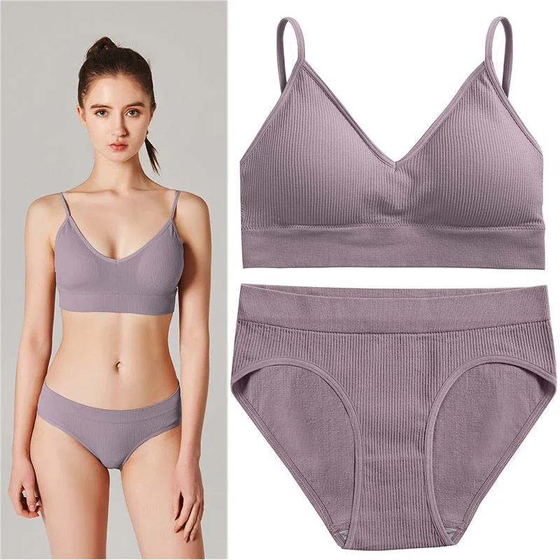 Fashion Seamless Bra Set Women Panties + Wireless Bras Underwear Set Basic Crop Tops Camisole Tank Briefs Intimate Lingerie Suit