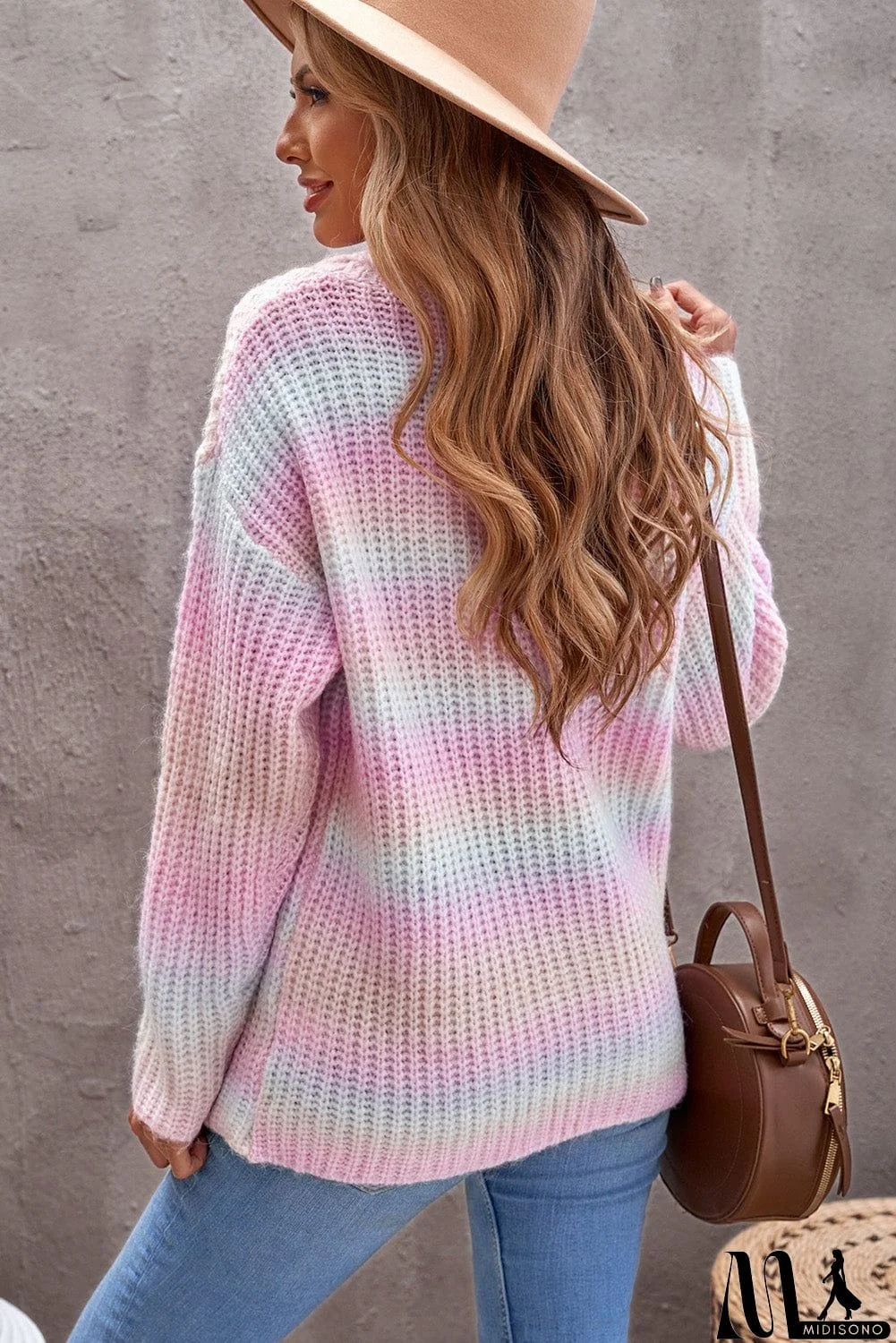 MidiSono - Cowl Neck Ombre Knit Sweater
