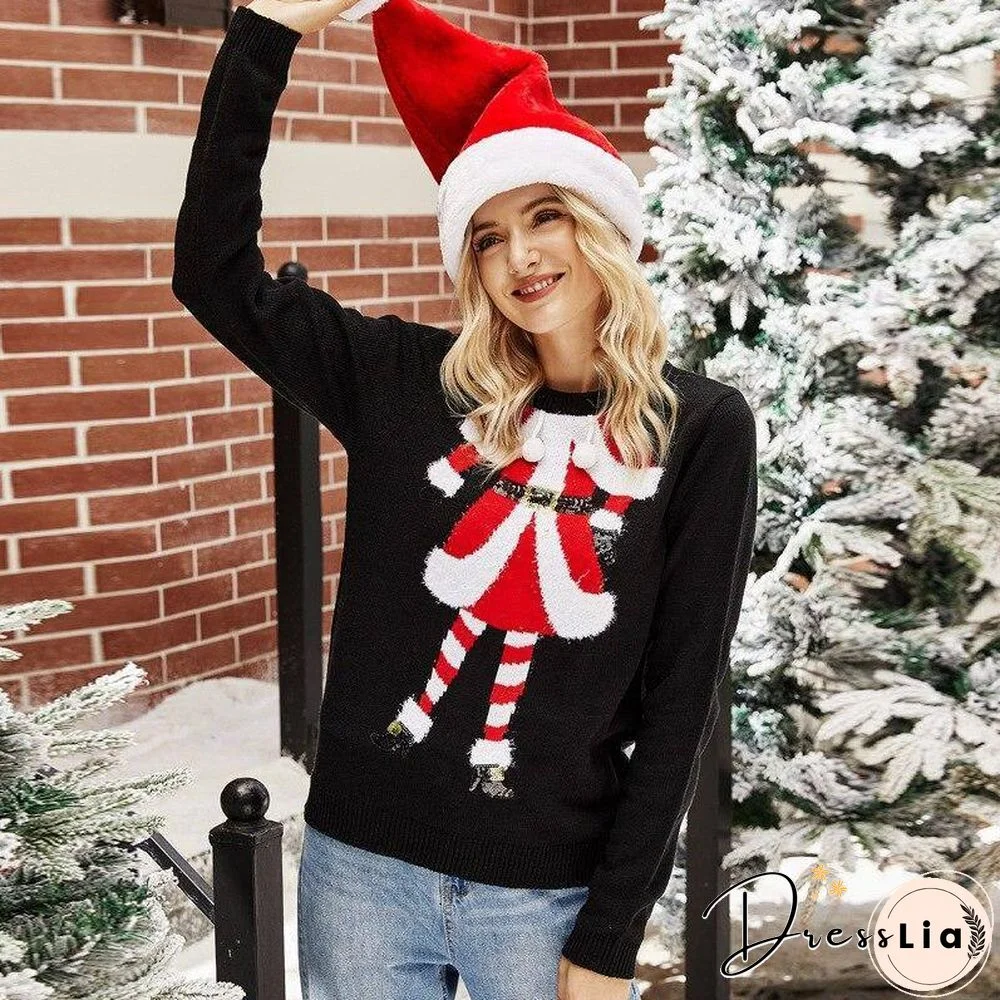 Ugly Christmas Jumper Sweater Autumn Winter New Santa Claus Embroidery Knitted Pullover Sweaters Tops For Women Fashion