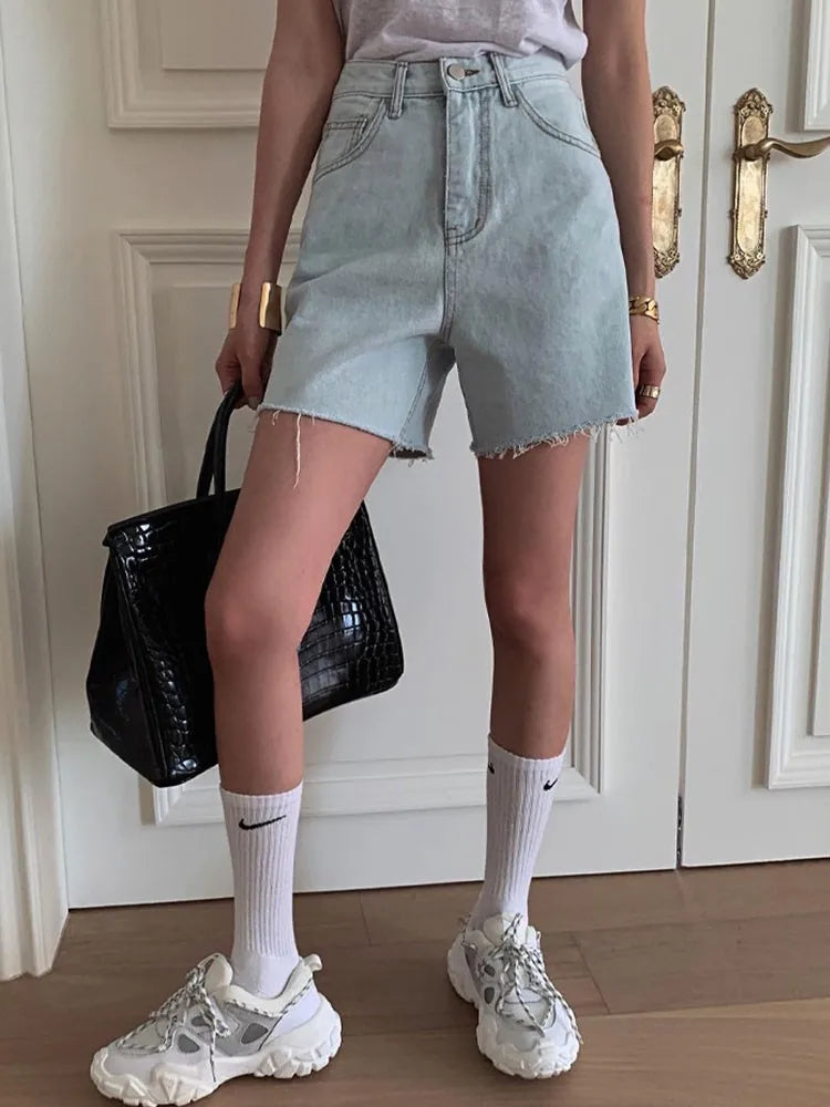 Aiertu Streetwear Light Blue Denim Shorts Women Korean Fashion High Waist Biker Shorts Jeans Feminino Summer Casual Chic Aiertu