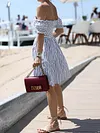 Plain Striped Off-The-Shoulder Mini Dress
