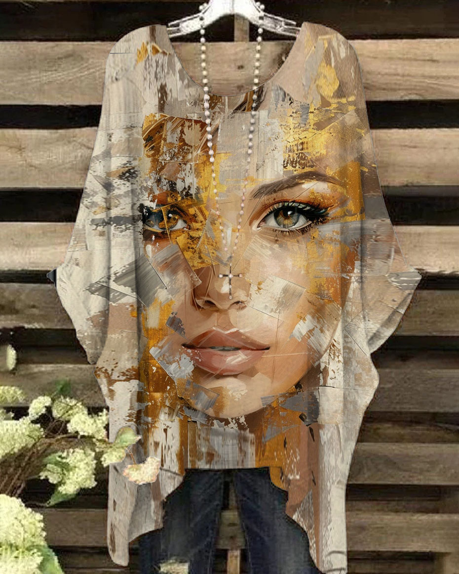 Brushstroke Art Print Casual Blouses