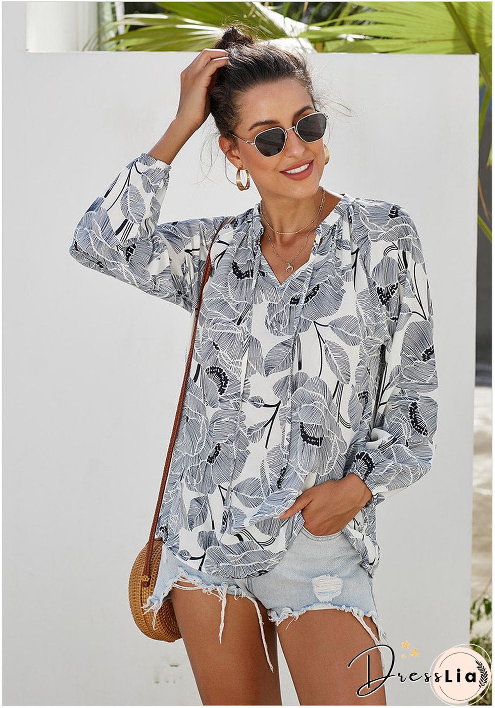 Casual Floral Long Sleeve Top