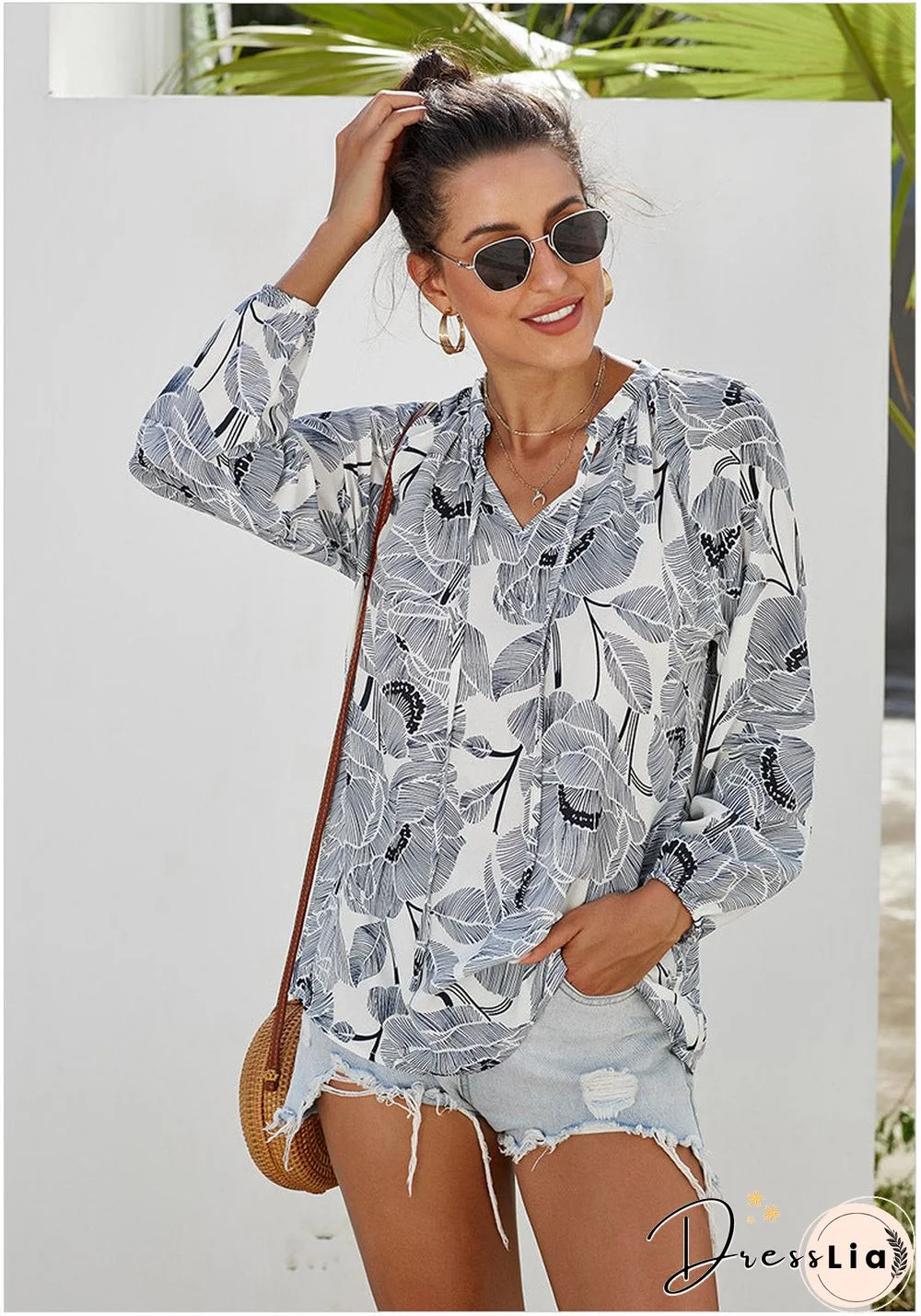 Casual Floral Long Sleeve Top