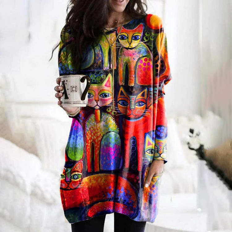 Vintage Cat Print Tunic