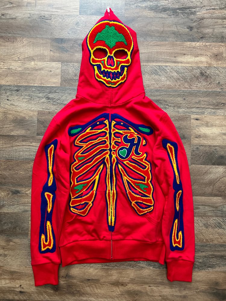 Red Chenille Bone Hoodie
