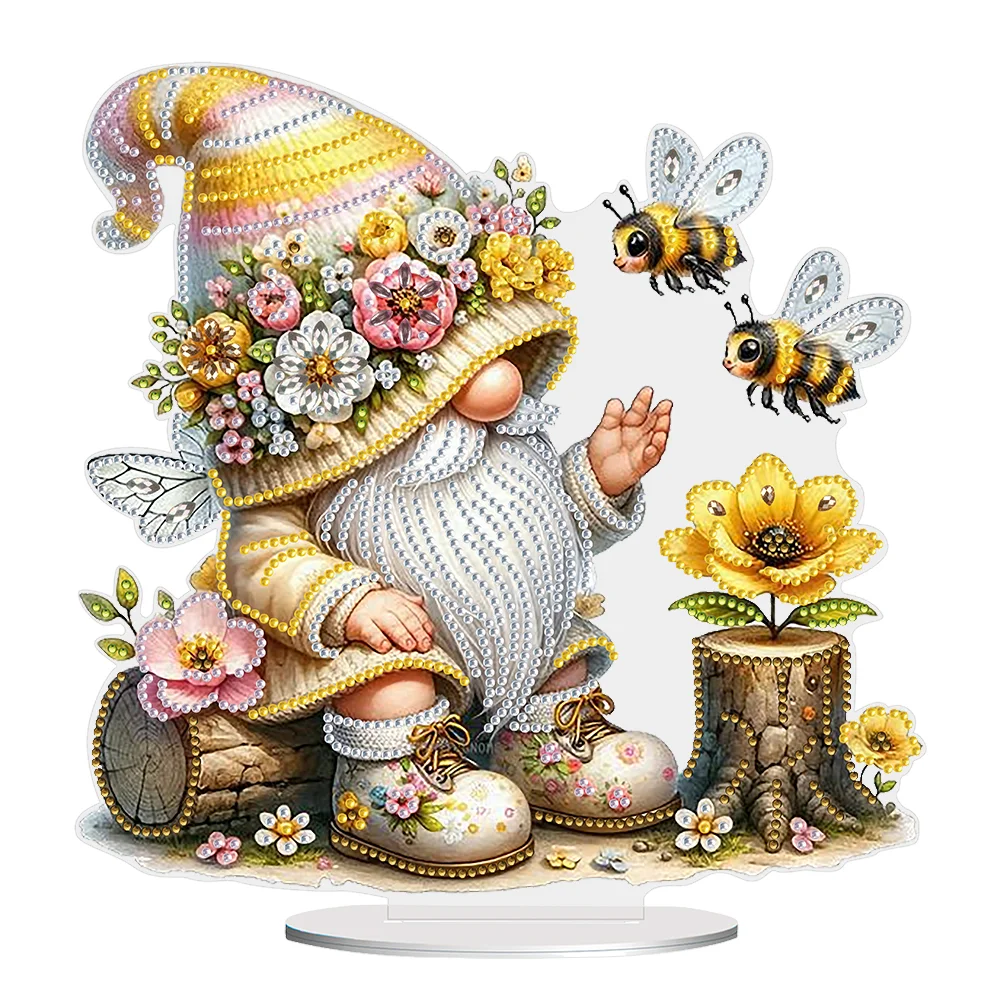 DIY Bee Gnome Double Sided Effect Acrylic Diamond Painting Tabletop Ornaments Kit
