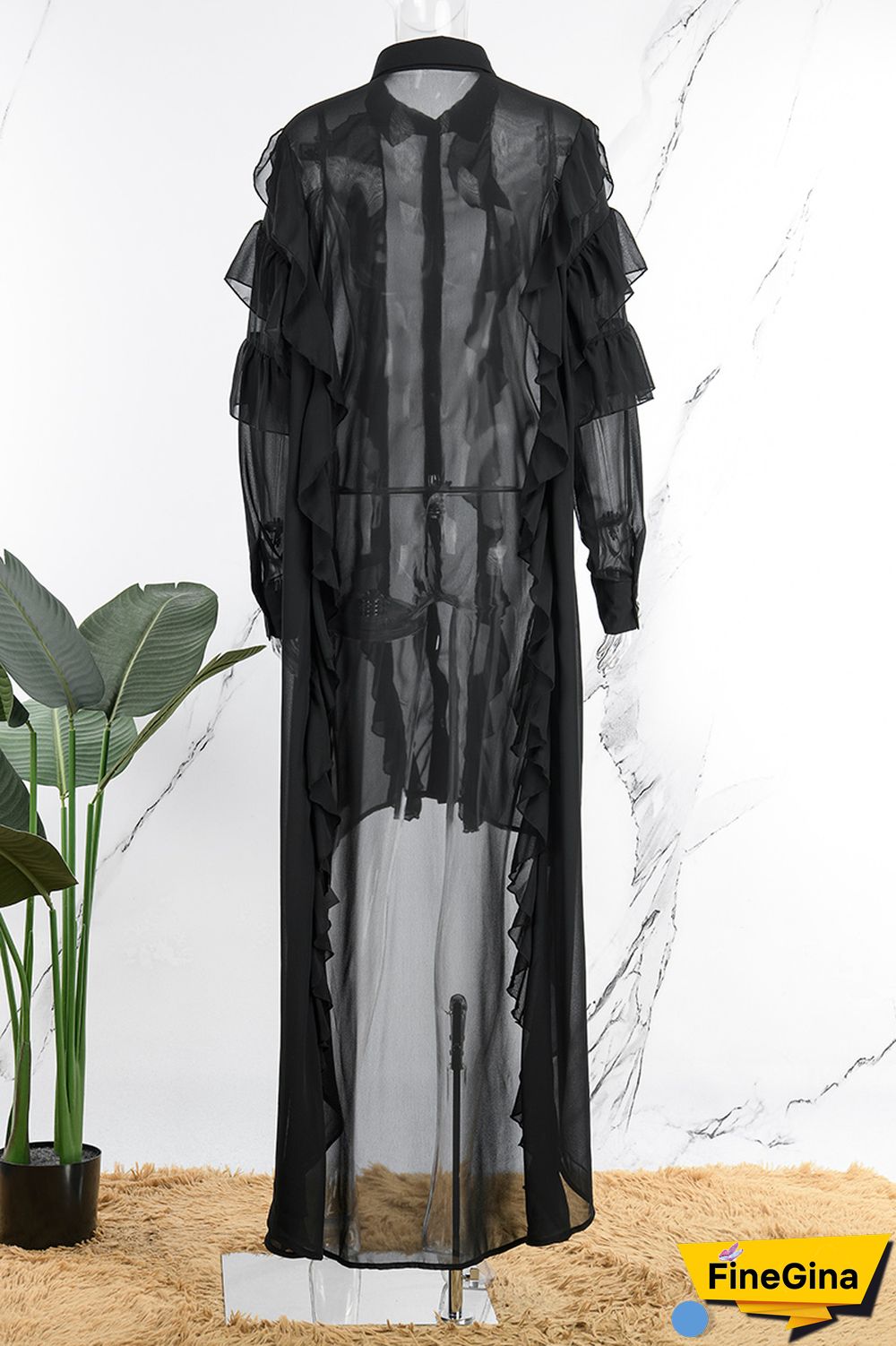 Black Casual Solid Patchwork Asymmetrical Turndown Collar Shirt Dress Dresses