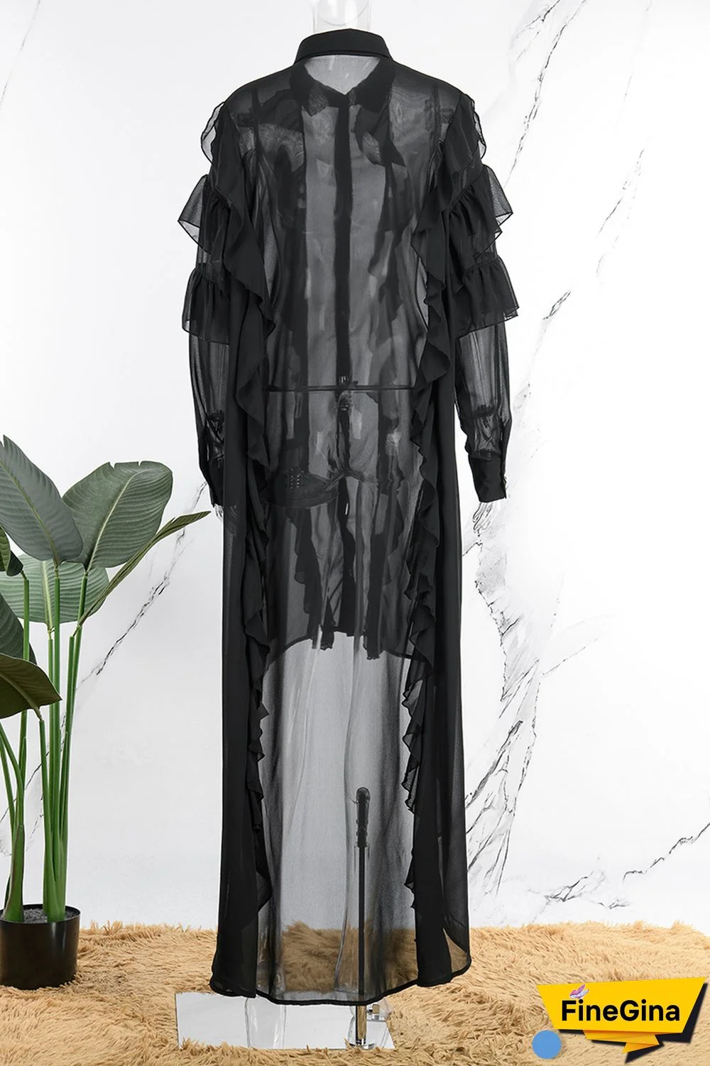 Black Casual Solid Patchwork Asymmetrical Turndown Collar Shirt Dress Dresses