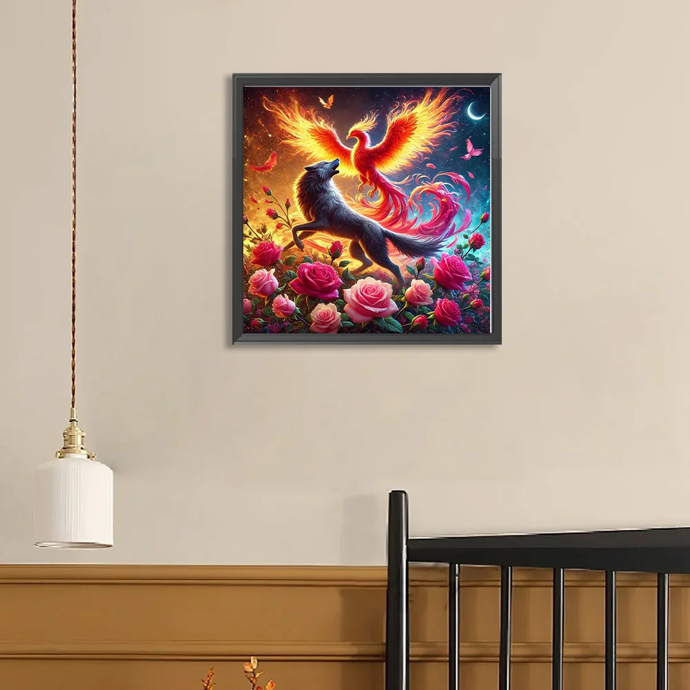 Diamond Painting - Full Round Drill - Rose Phoenix Wolf(Canvas|40*40cm)