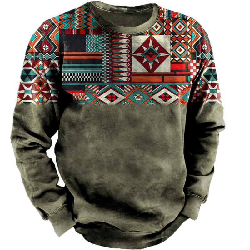 Men's Outdoor Western Ethnic Pattern Tactical Henley Collar T-shirt