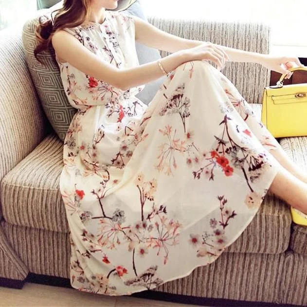 S/M/L Elegant Sleeveless Floral Printed Maxi Dress SP165437
