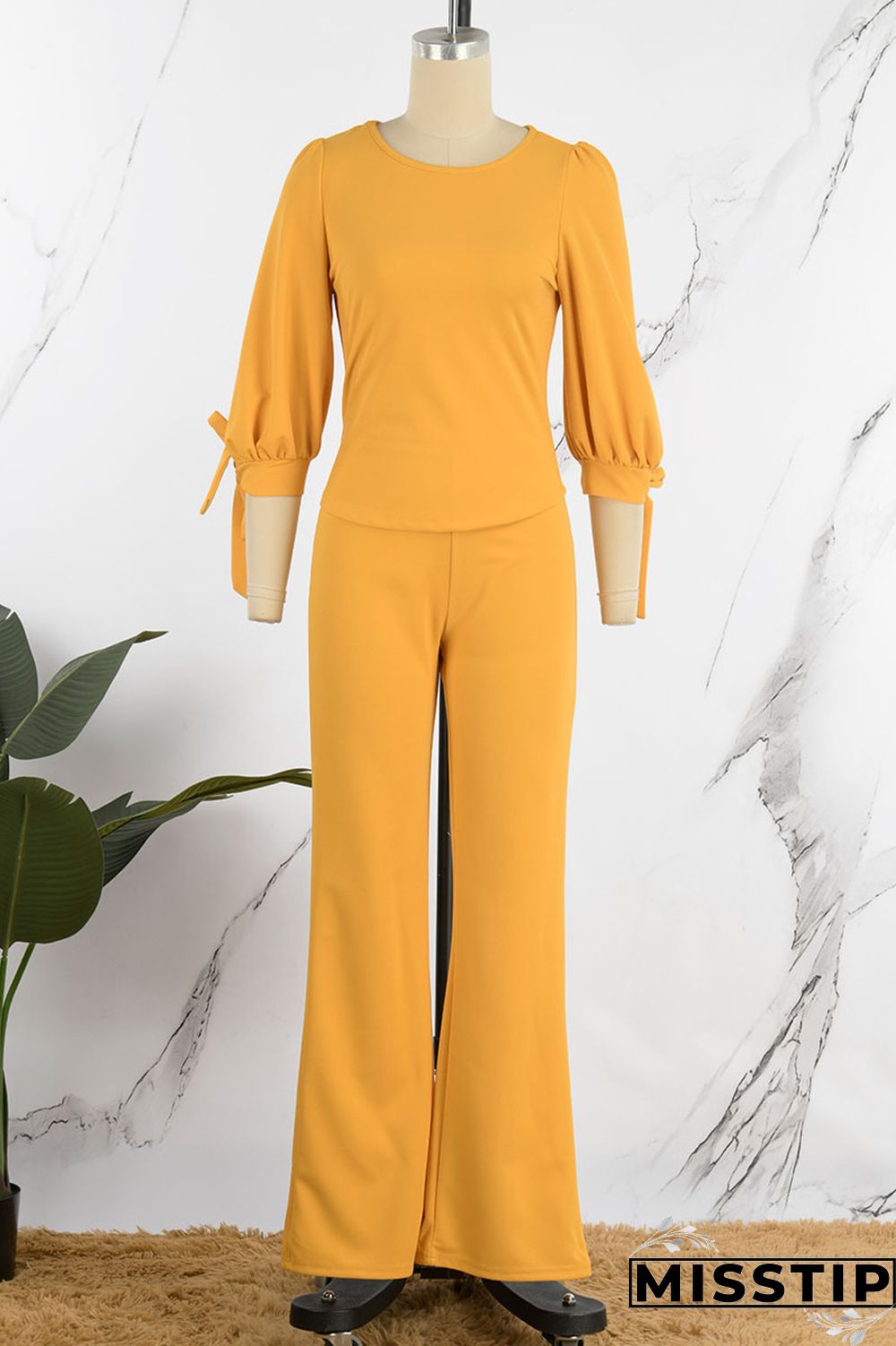 Orange Pink Casual Elegant Solid Bandage Patchwork O Neck Three Quarter Two Pieces