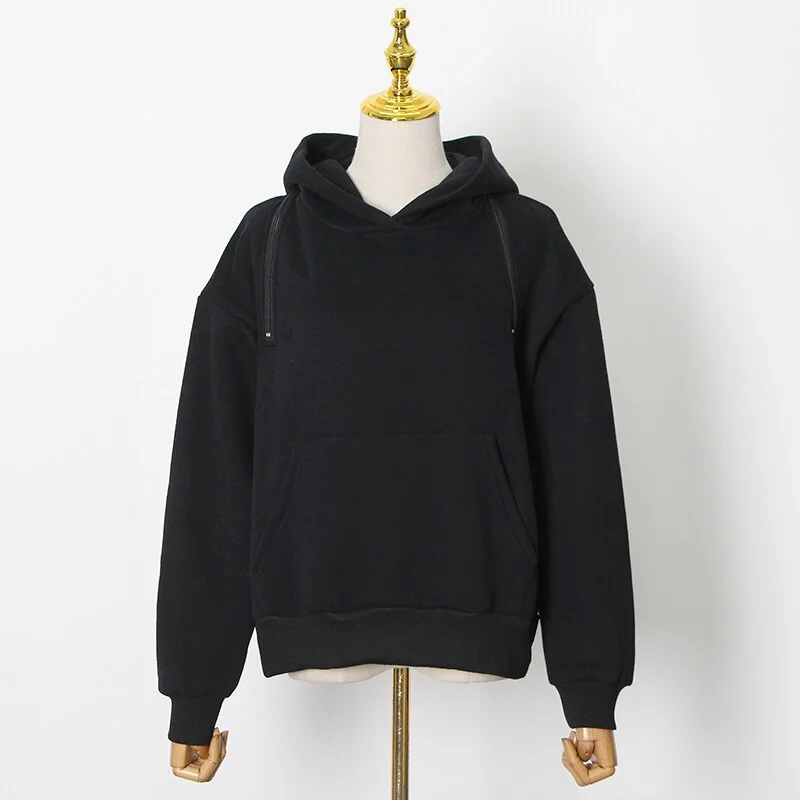 Toloer Toloer Streetwear Off Shoulder Sweatshirt For Women Hooded Collar Long Sleeve Casual Black Sweatshirts Female Fashion New 1127-1-Outfit Ideas