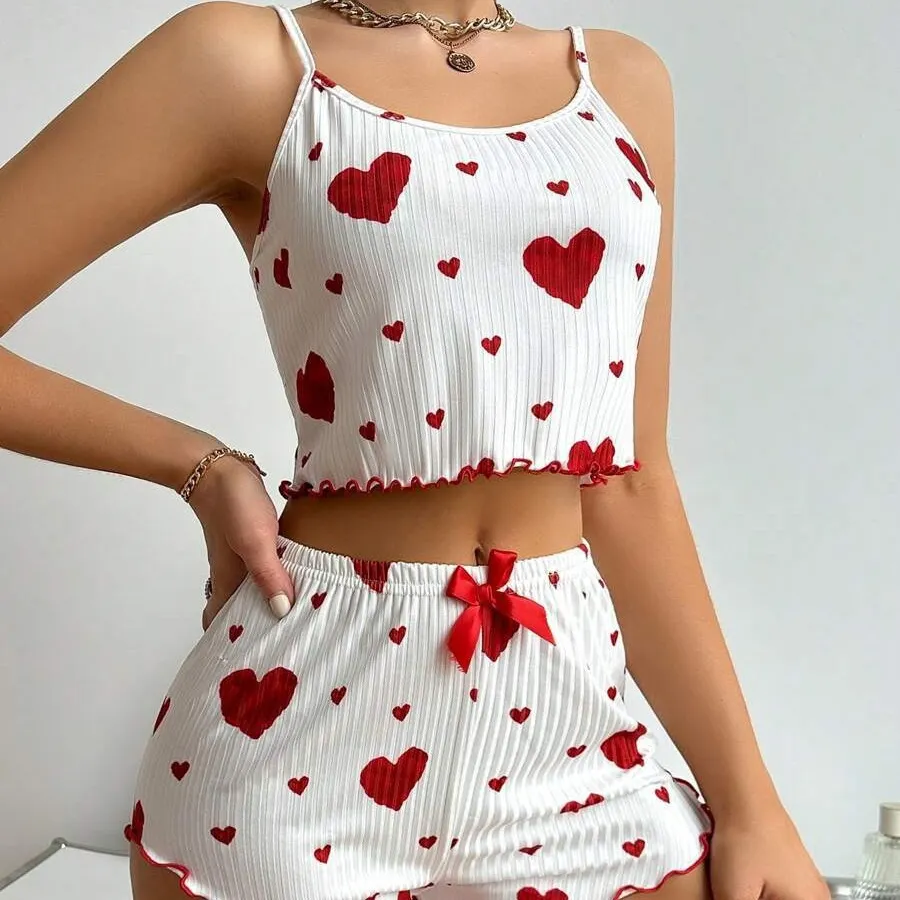 Churchf Hot Sales Of Women's Homewear Love Print Slings Casual Pits Can Wear Women's Pajamas