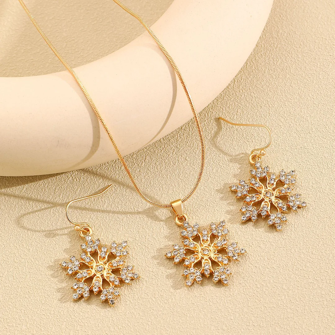 Snowflake Zirconia Gold-Plated Necklace Earrings set