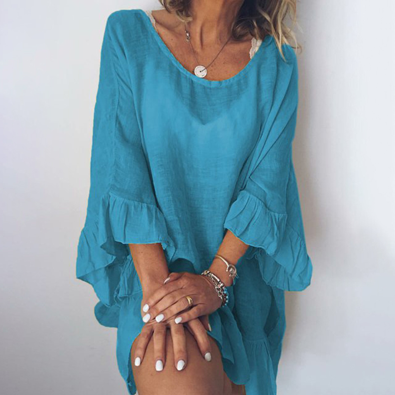 Solid Color Flounce Comfy Casual Midi Dress wearshes