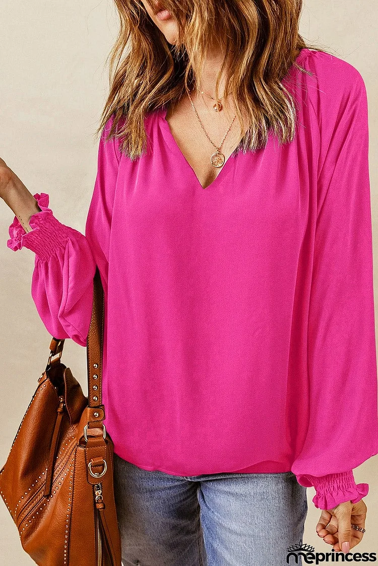 Notched Neck Lantern Sleeve Blouse