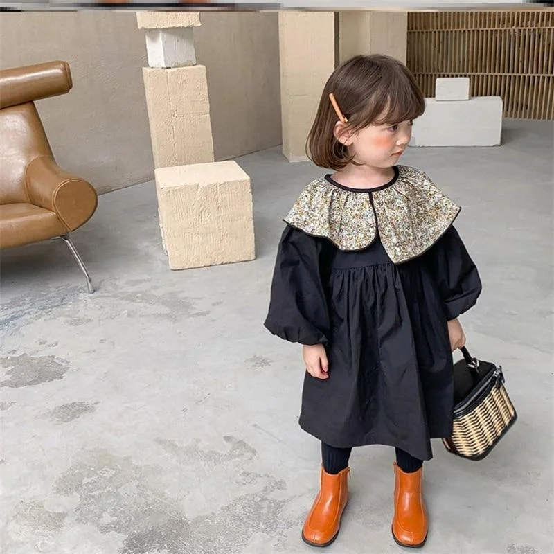 New Black Baby Spring Summer Girls Dress Kids Teenagers Children Clothes Outwear Special Occasion Long Sleeve High Quality