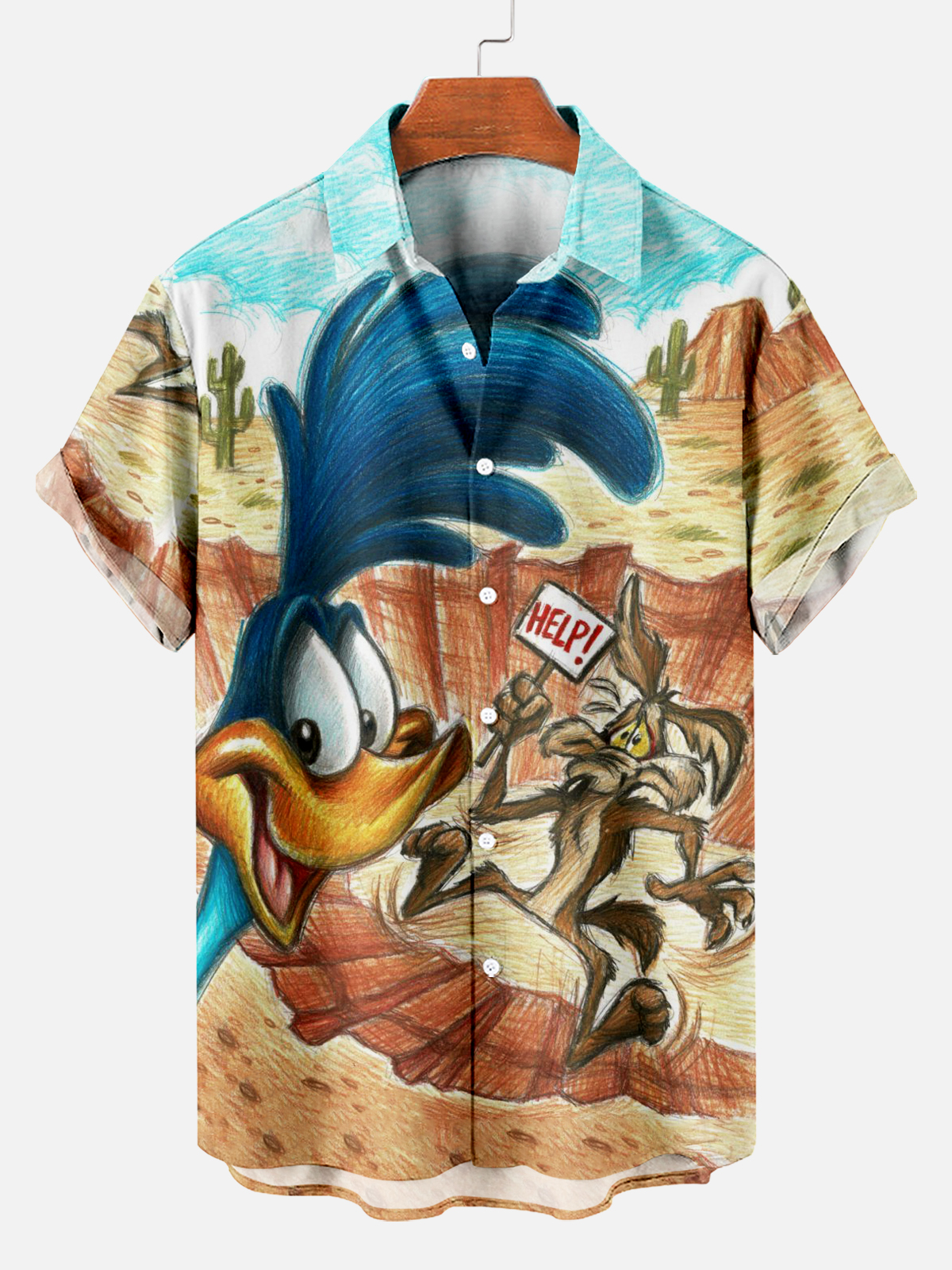 Men's Retro Classic Cartoon Painting Pattern Short Sleeve Shirt PLUSCLOTHESMAN