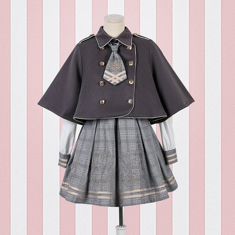 Brown/Grey Vintage Bear Grid Lolita Dress/Poncho SP1710738