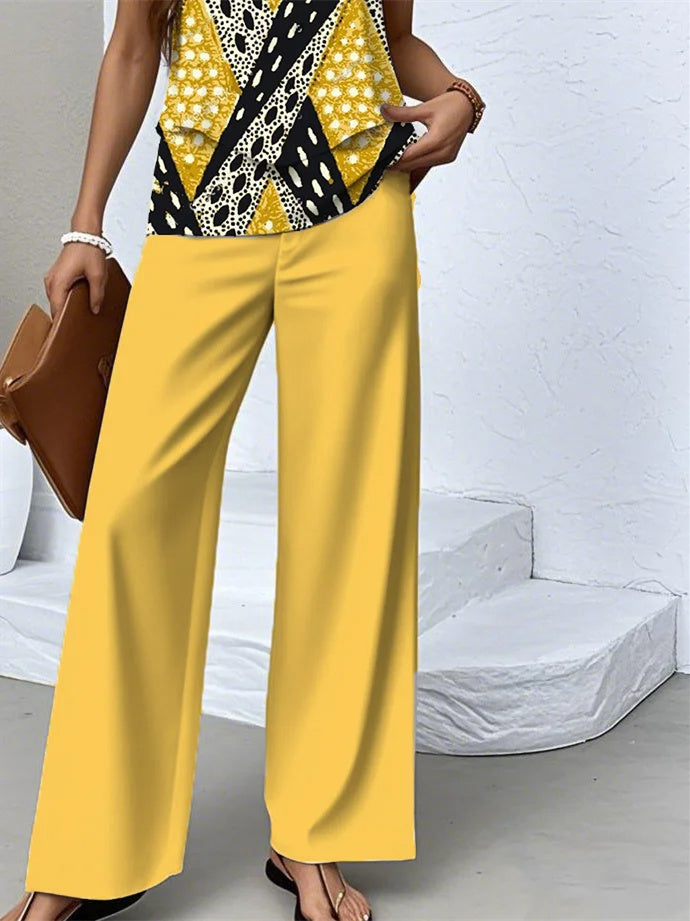 Women's Sleeveless Square Collar Graphic Printed Casual Set