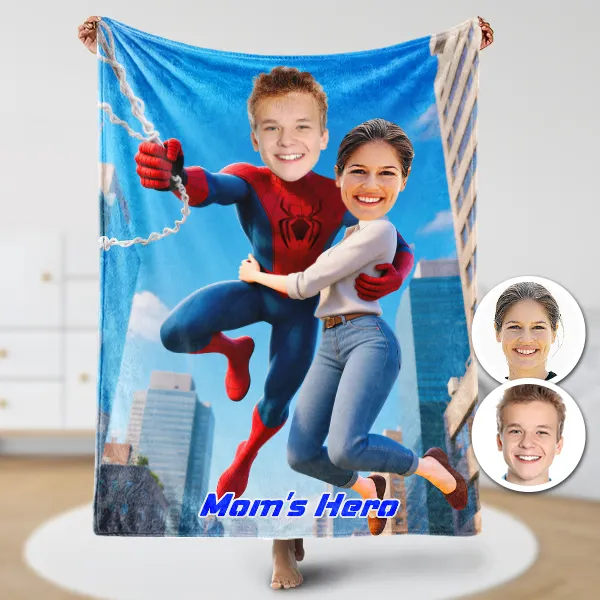 Custom Mom's Hero Spider Boy Blankets Personalized Face & Name Hero Blanket Gifts For Boys