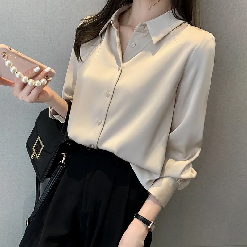 Long Sleeve Chiffon Blouse Shirt Tops Turn Down Collar Office Lady Blouse Women Tops Blouse Women Blusas Mujer De Moda 2023 E456