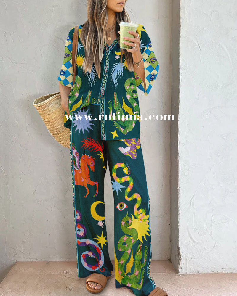 Rotimia Abstract Print Casual Two-Piece Set