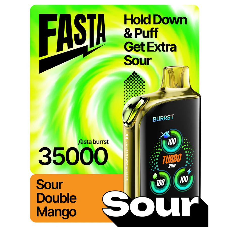 Special Edition FASTA Burrst 35000 Sour Series vape, Sour Double Mango.