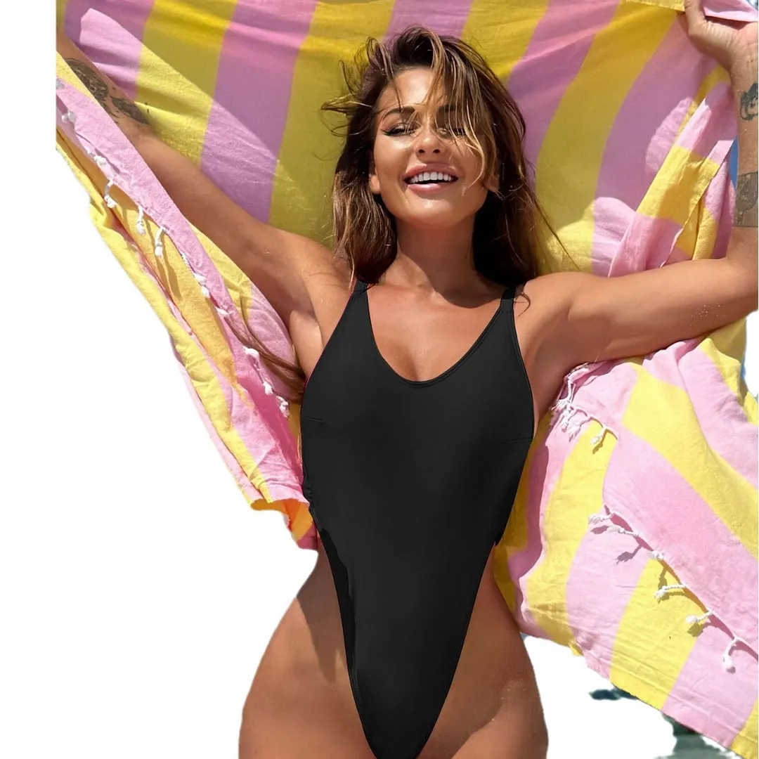 Brownm 2024 Sexy Solid-Colored Bareback New Conjoined Thong Swimsuit Swimsuit Bikini