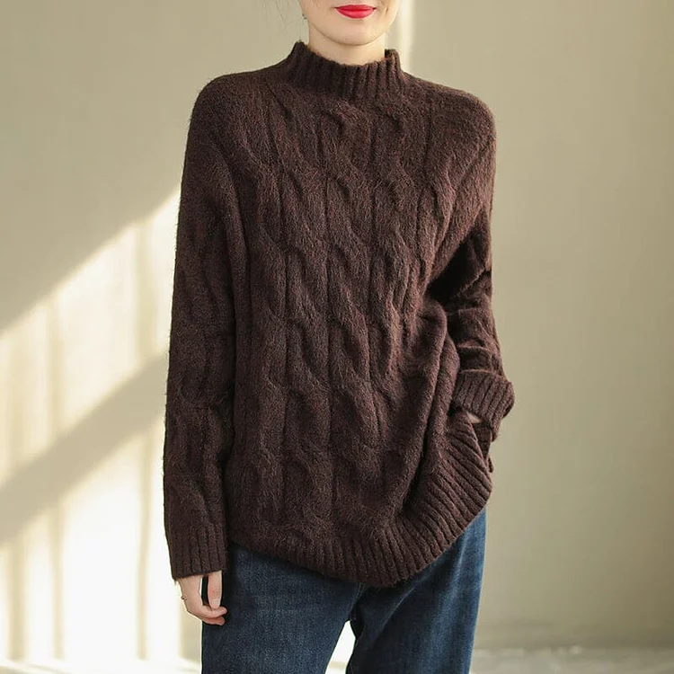 Women Autumn Winter Solid Loose Knitted Sweater