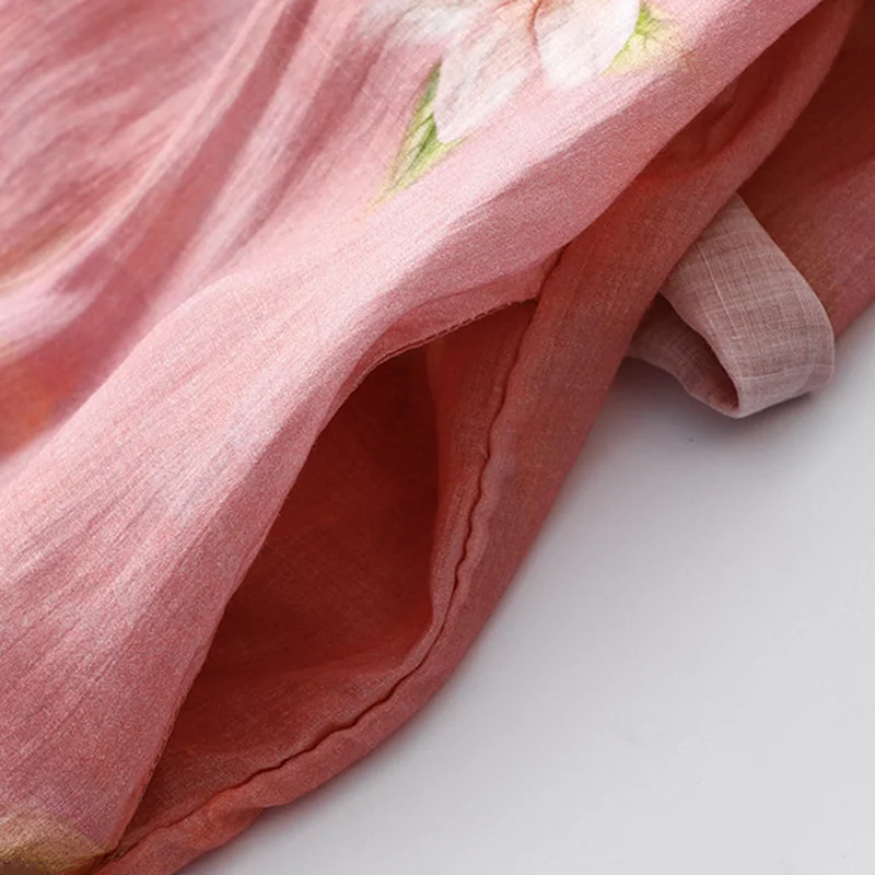 Vintage Japanese Art Floral Cotton Linen Maxi Dress