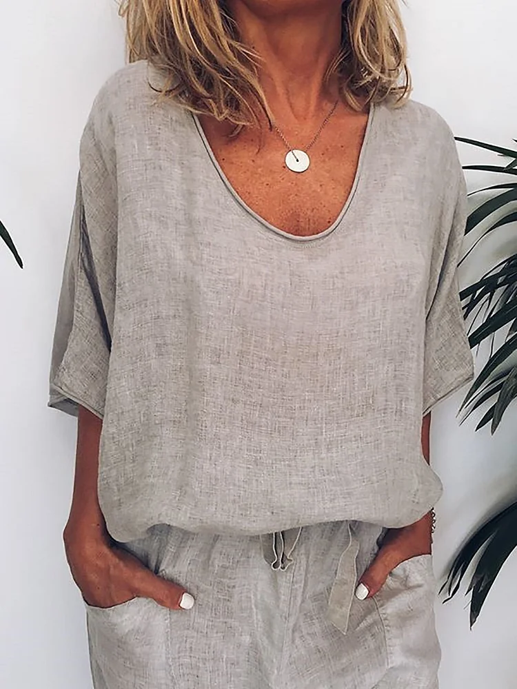 Solid V Neck Half Sleeve Shirts