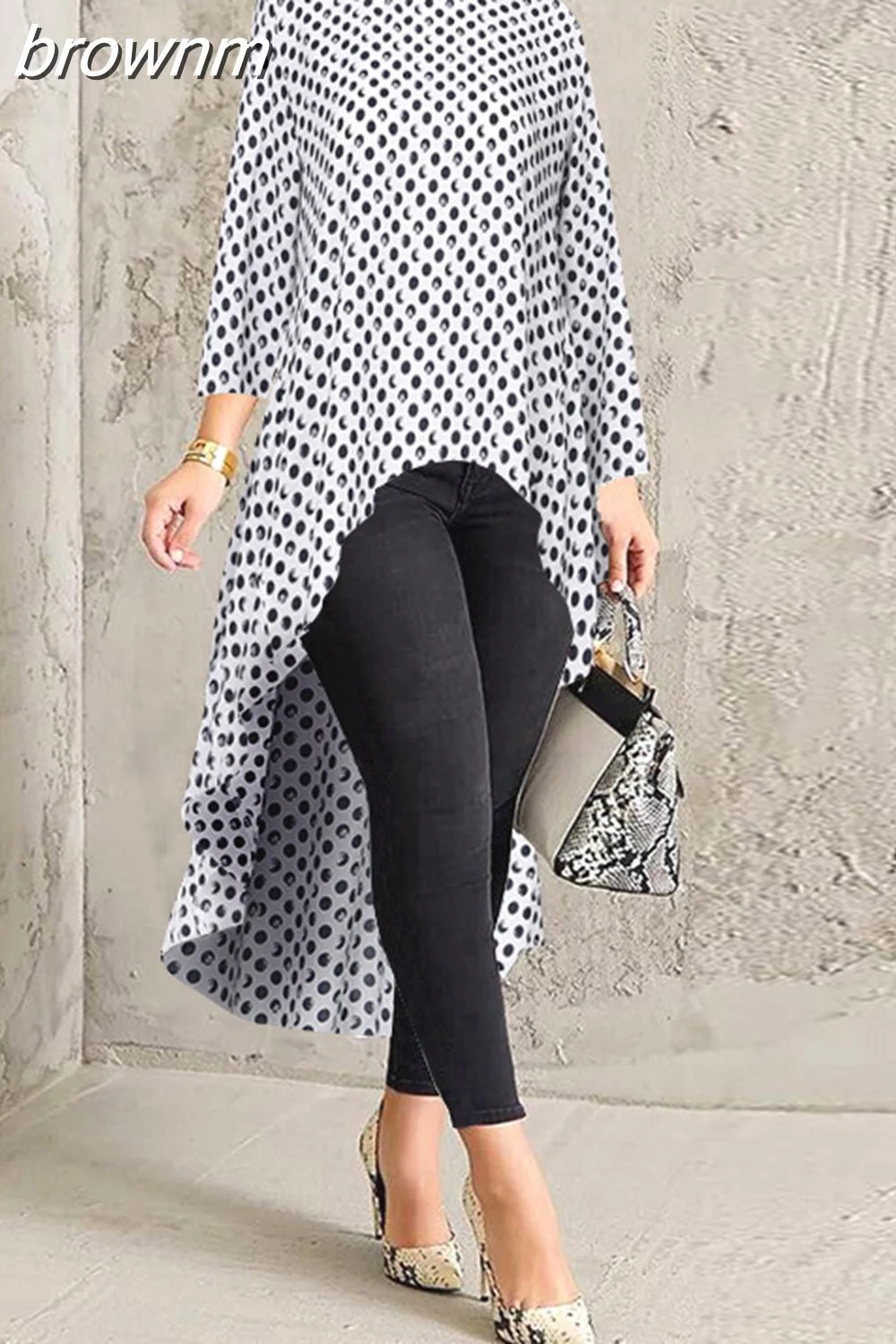 brownm Polka Dot Girl&#39;s Blouse Nine Quarter Sleeve Casual Top Swallow Tail Islamism Blouses for Muslim Women Many Colors