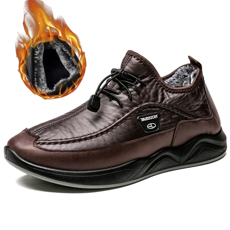 Yyvonne Men's Sneakers Leather Casual Shoes Waterproof Outdoor Soft Bottom Walking Sneaker Plush Warm Men Winter Shoes Zapatos De Hombre