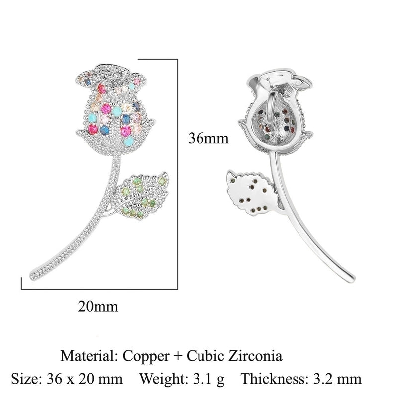 1 Piece Copper Zircon 18K Gold Plated Heart Shape Rose