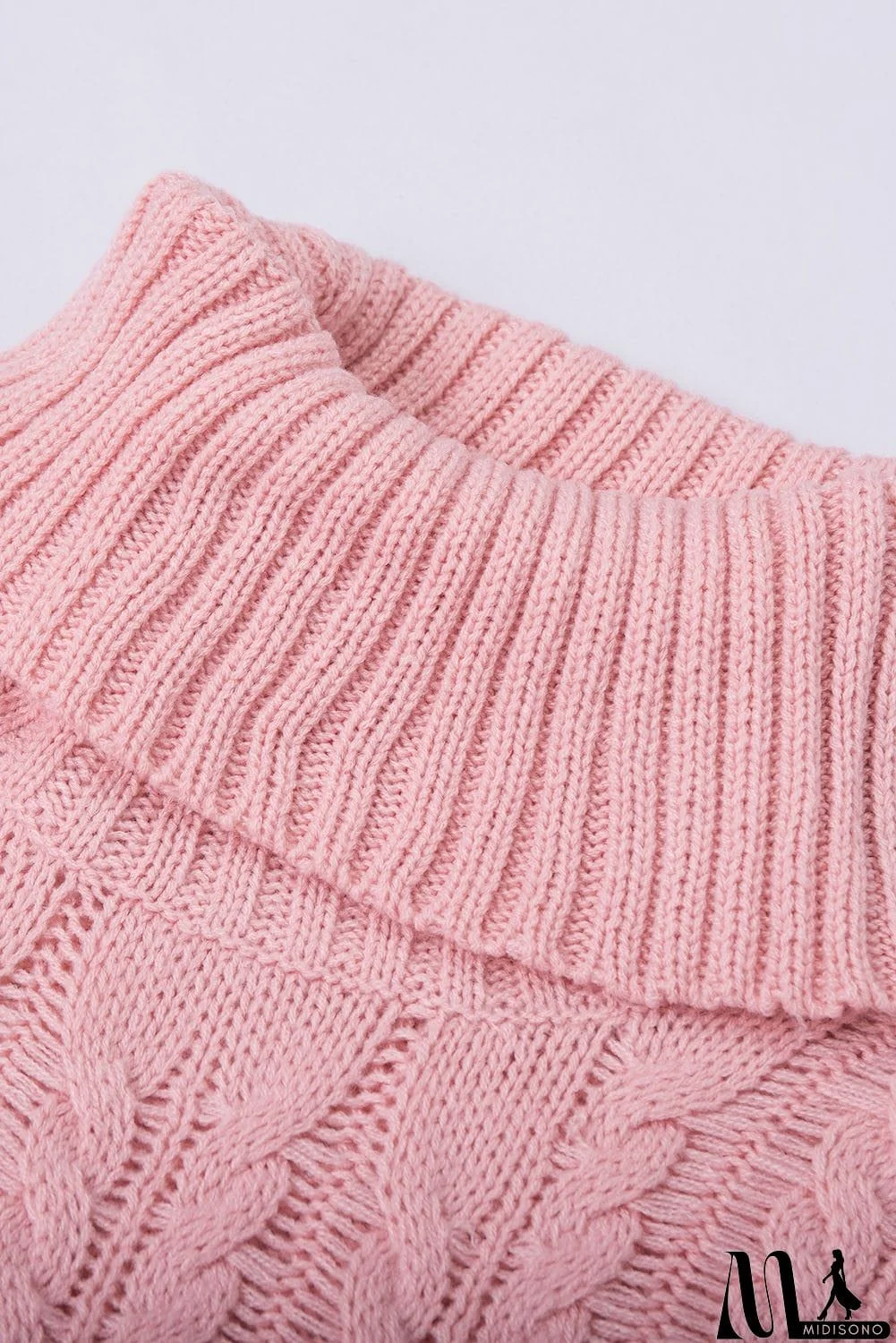 MidiSono - Casual Pink Turtleneck Braided Knitted Vest
