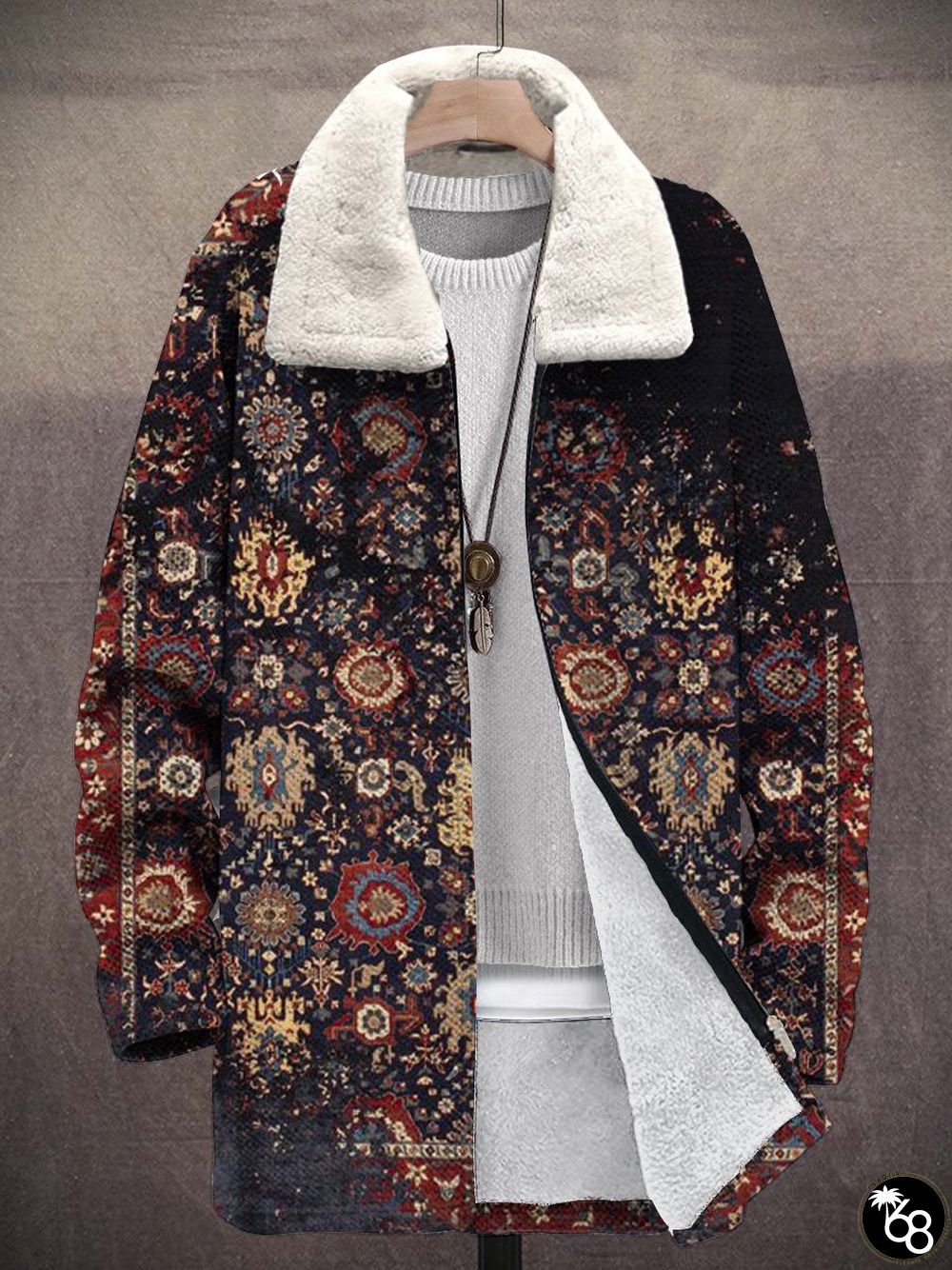 Vintage Pattern Art Unisex Plush Thick Long-Sleeved Sweater Cardigan Coat | 168DEAL