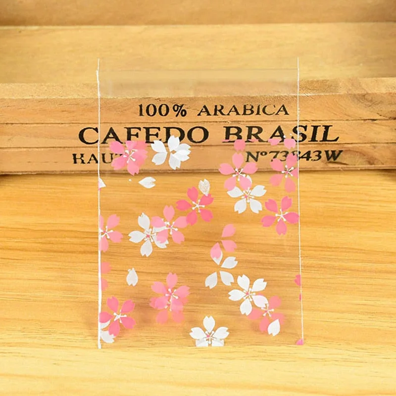100Pcs Lovely Cartoon Flower Cookies Biscuits Bags Self-adhesive Party Wedding Bag Cake Candy Gift Bags Baking Package 7*7cm