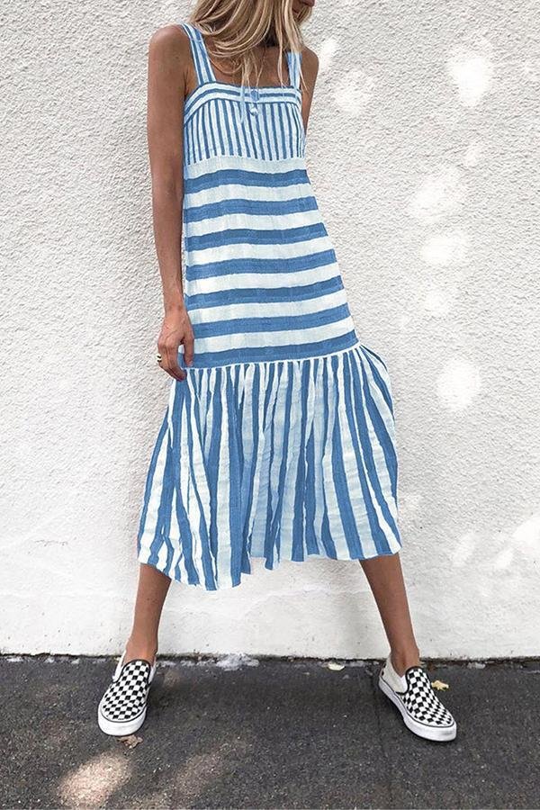 Womens Elegant Striped Print Sling Dress-Allyzone-Allyzone