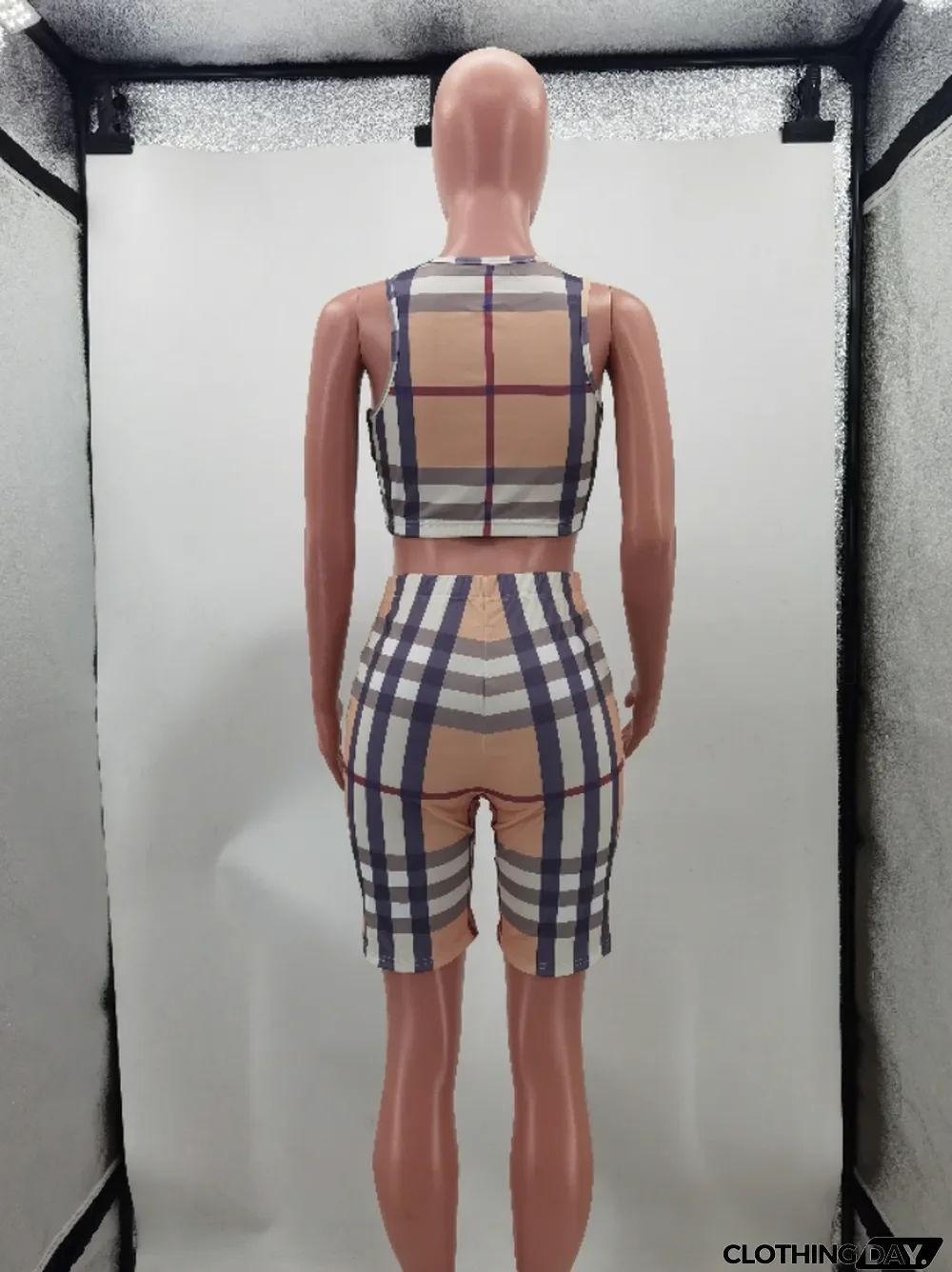 Plus Size Plaid Tank Top And Shorts 2 Piece Sets