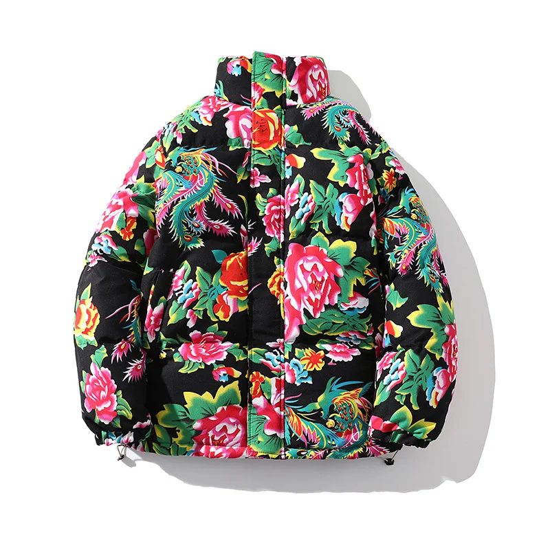 Toloer Northeast Big Flower Cotton-Padded Jacket Men And Women China-Fashion Chinese Wind Peony Flowers Add Thick Cotton Clothes Winter Warm Coat Oversize-Outfit Ideas