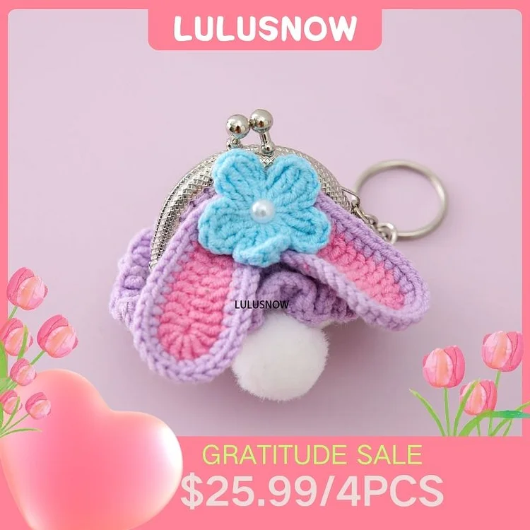 Lulusnow Handmade Purple Rabbit Easter Gift Small Money Pouch Crochet Coin Purse Keychain Bag Pendant Gift for Her/Friend/Kids/Christmas/Easter
