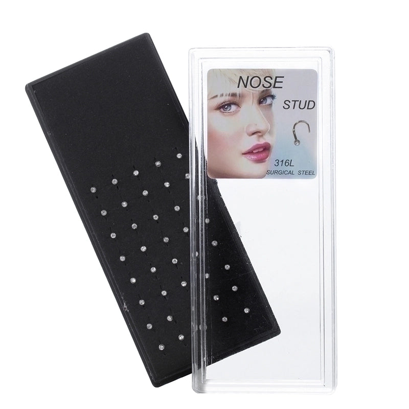 1 Set Nose Rings & Studs Minimalist Round 316L Stainless Steel  Inlay Zircon