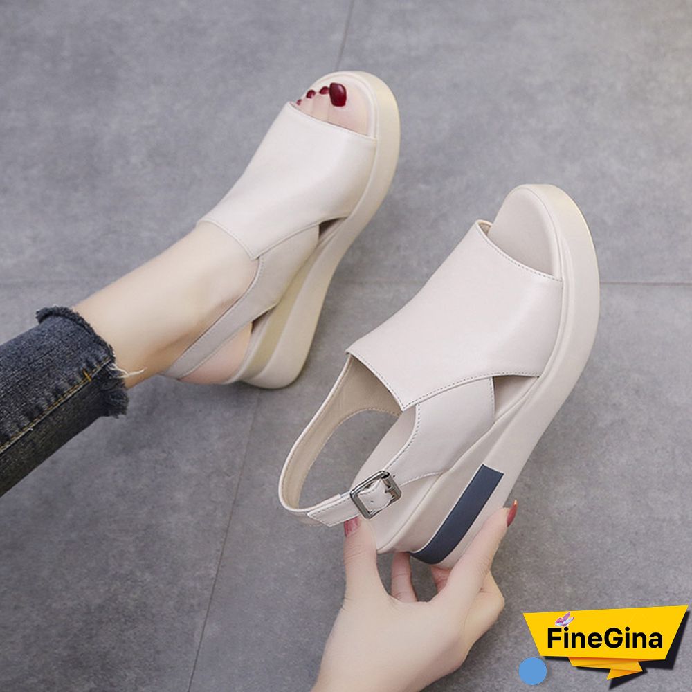 Summer Wedge Shoes For Women Sandals Solid Color Open Toe High Heels Casual Ladies Buckle Strap Fashion Female Sandalias Mujer