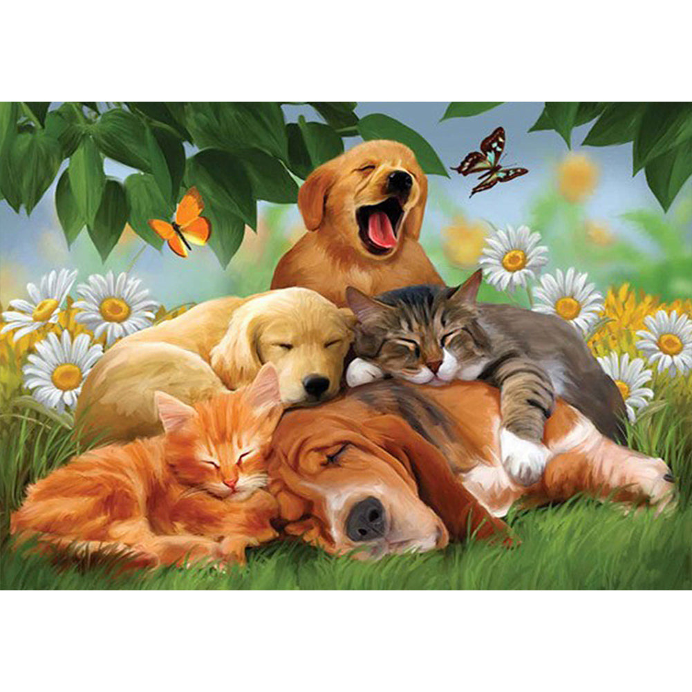 Cats And Dogs 40*30CM(Canvas) Full Round Drill Diamond  Painting