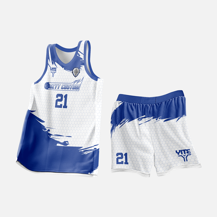 YITE | XL25-018- White And Blue Basketball Uniforms