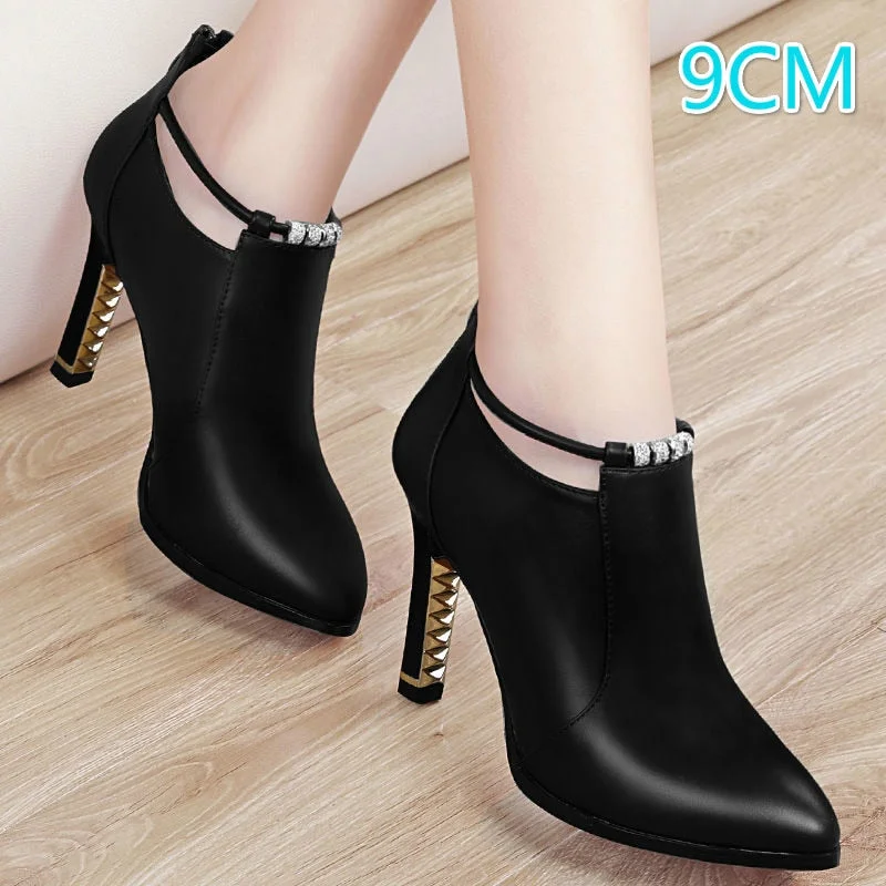 2021new Winter Boots Women Shallow Round Toe Red Women's Boots Thin Heels Zip Ankle Boots Pu Leather Zapatos De Mujer