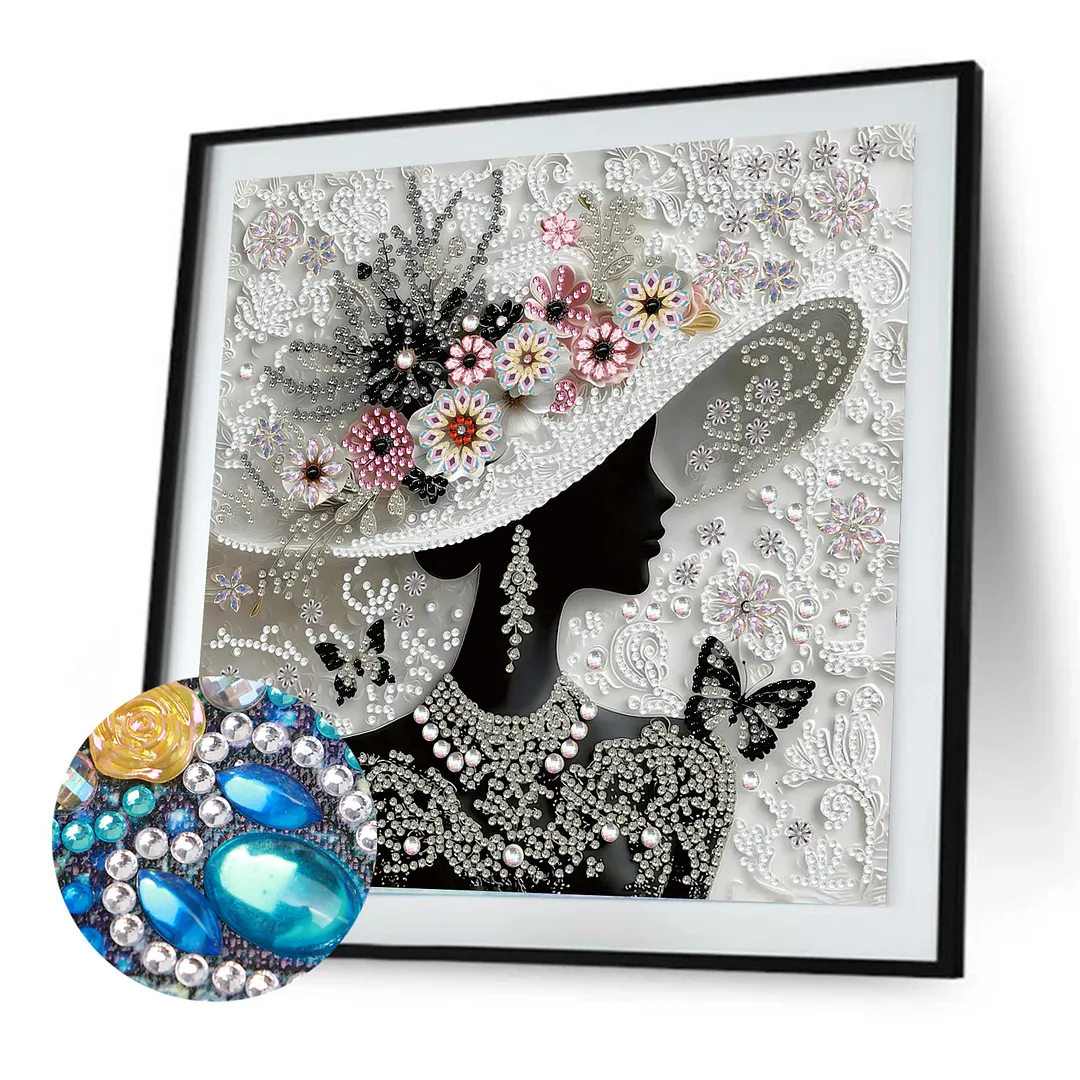 Floral Hat Silhouette Special Shaped 5D DIY Partial Drill Diamond Painting Kits for Adults Beginners Home Decor Diamonds Dots Gem Art Kits Diamond Art Kit 11.81 X11.81inch